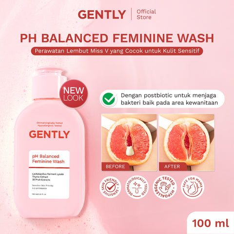 GENTLY pH Balanced Feminine Wash 100ml & 60ml - Pembersih Kewanitaan Kurangi Gatal, Bau, Keputihan - Natural & Lembut untuk kulit Sensitive - Dermatologically dan Hypoallergenic