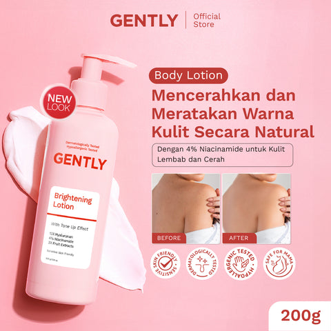GENTLY Brightening Lotion 200gr - Body Lotion Mencerahkan Kulit, 4% Niacinamide