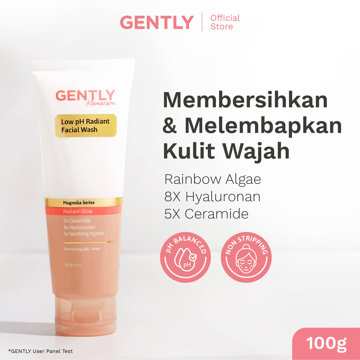 GENTLY Low pH Radiant Facial Wash | Rainbow Algae + 11x Hyaluronan + 5x Ceramide + 5x Soothing Agents | Skincare Ibu Hamil dan Menyusui Terdaftar BPOM | Sabun Cuci Muka Gentle yang Mampu Menghidrasi dan Menyejukkan Kulit
