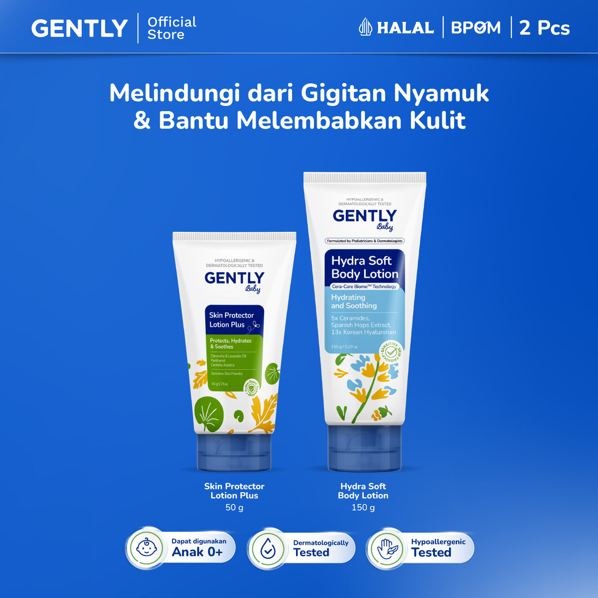 GENTLY Baby Skin Protector Lotion Plus 50gr - Anti Nyamuk Bayi Citronella | Lotion Anti Nyamuk 8 Jam untuk Bayi & Anak | Cream Anti Nyamuk