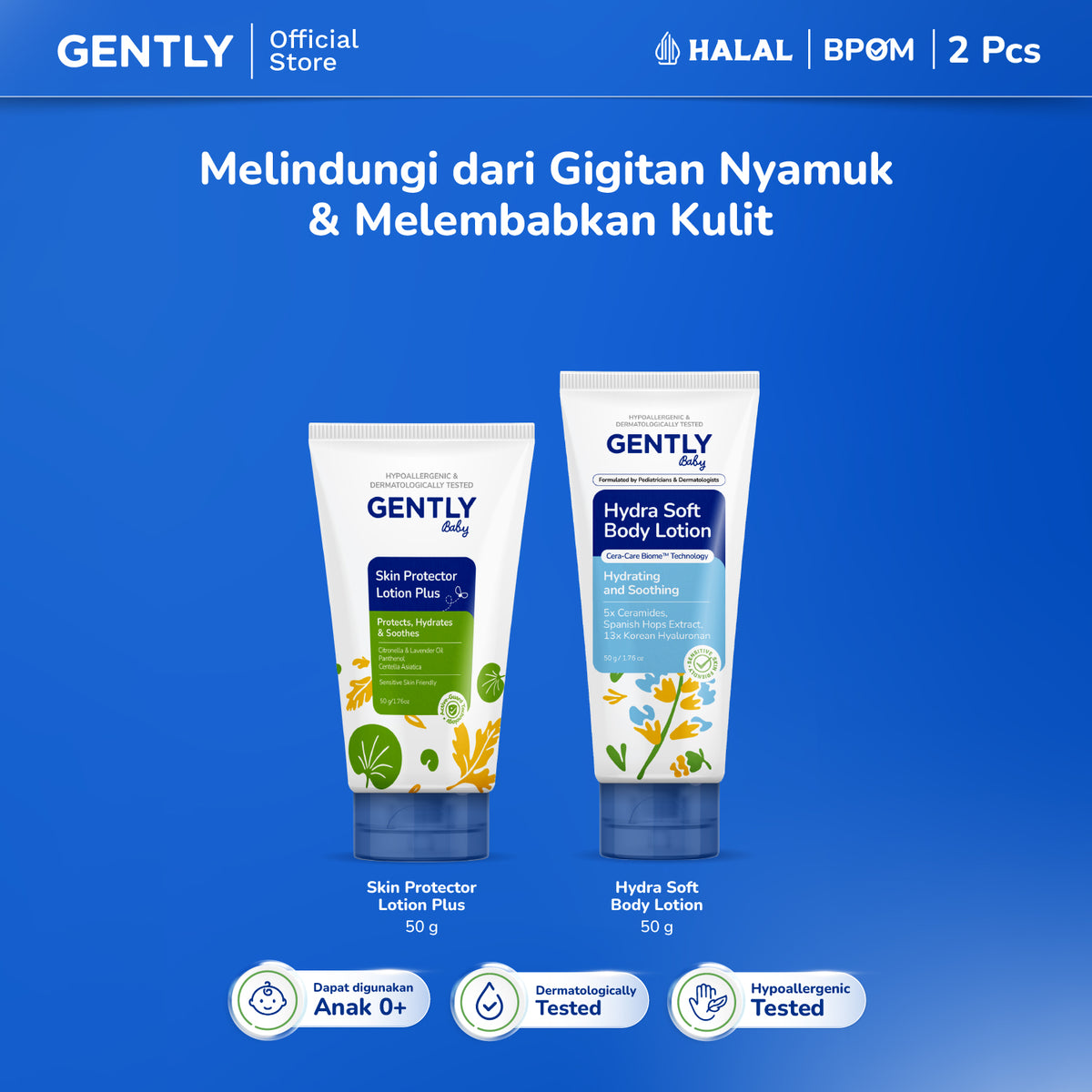GENTLY Baby Skin Protector Lotion Plus 50gr - Anti Nyamuk Bayi Citronella | Lotion Anti Nyamuk 8 Jam untuk Bayi & Anak | Cream Anti Nyamuk