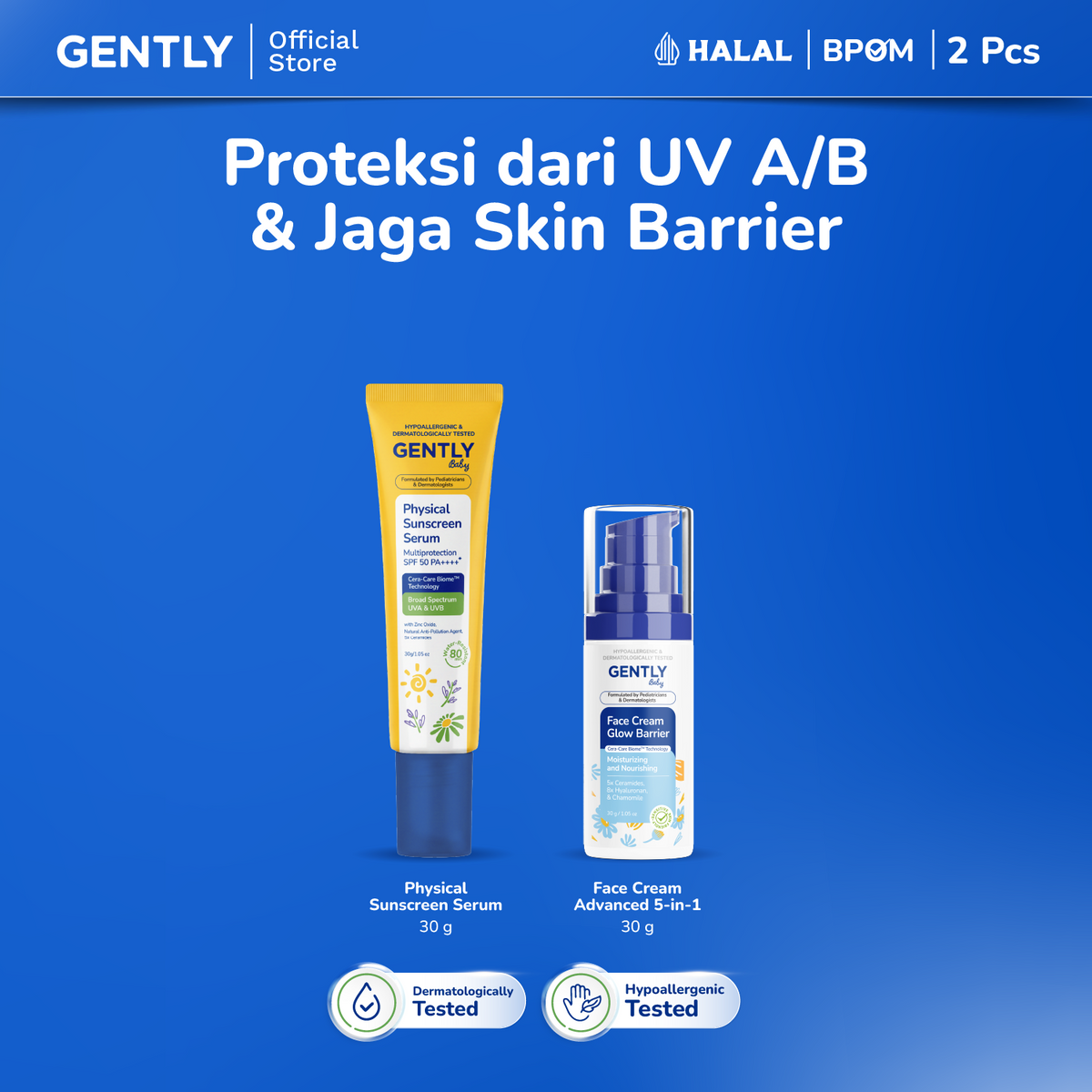 GENTLY Baby Physical Sunscreen Serum Bayi Anak 30 gr | SPF 50 PA++++ Anti-Polusi | Tahan Air & Keringat