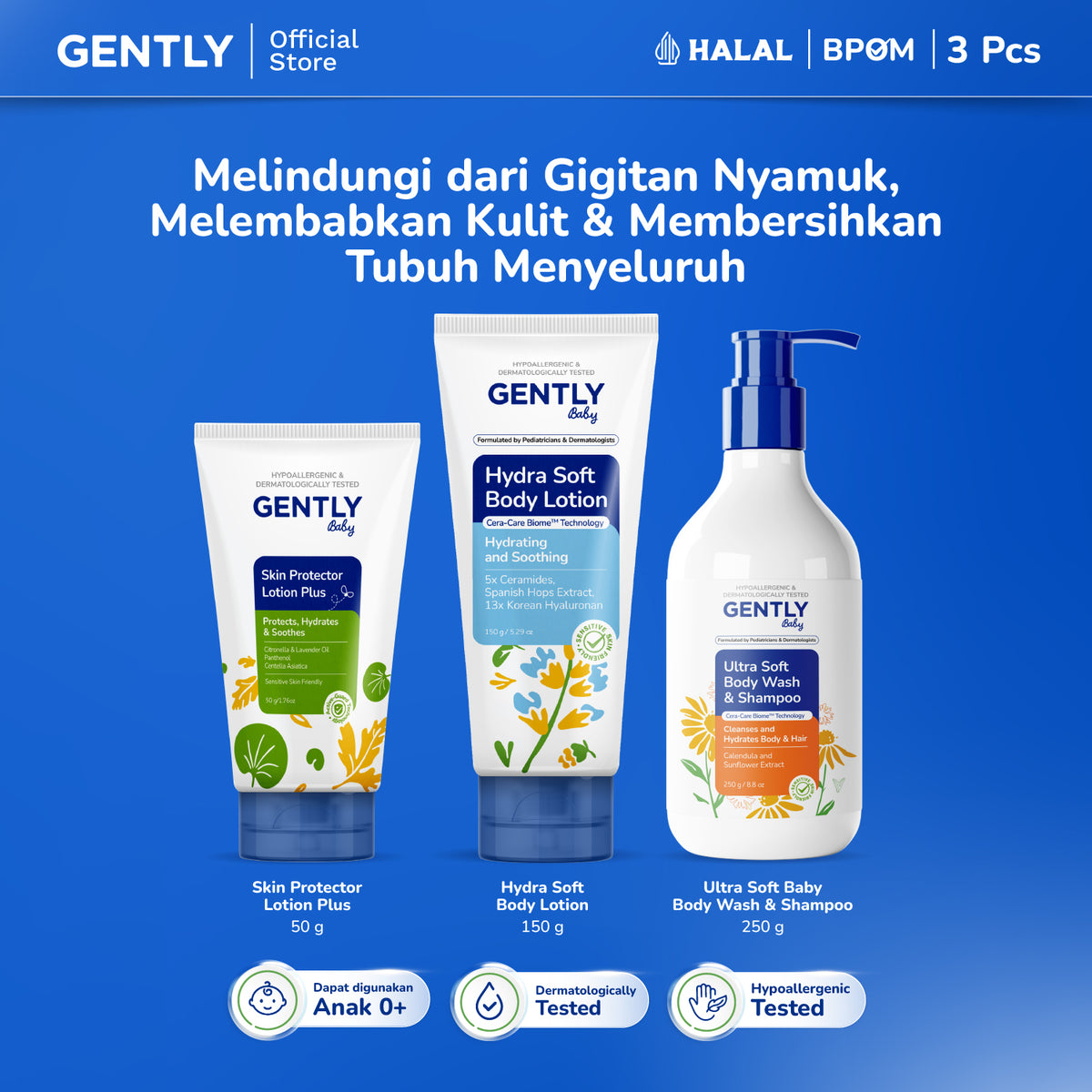 GENTLY Baby Skin Protector Lotion Plus 50gr - Anti Nyamuk Bayi Citronella | Lotion Anti Nyamuk 8 Jam untuk Bayi & Anak | Cream Anti Nyamuk