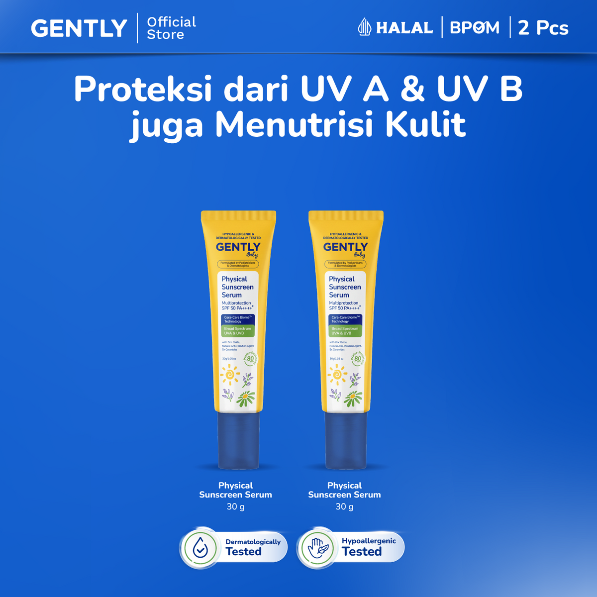 GENTLY Baby Physical Sunscreen Serum Bayi Anak 30 gr | SPF 50 PA++++ Anti-Polusi | Tahan Air & Keringat