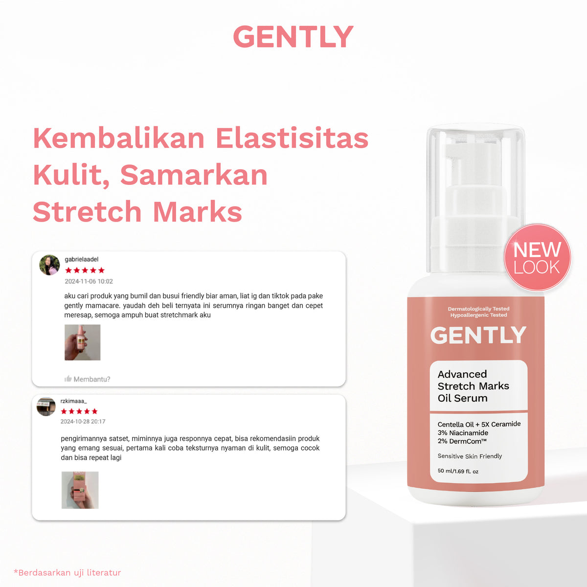 GENTLY Advanced Stretch Marks Oil Serum | Arnica Oil + 5x Ceramide + Magnolia Extract + 3% Niacinamide Snow Crocus Extract + Vegan Collagen | Skincare Ibu Hamil dan Menyusui Terdaftar BPOM | Oil Serum untuk Menyamarkan Peregangan Kulit