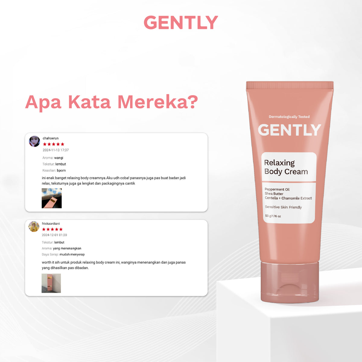 GENTLY Relaxing Body Cream | Mengandung Arnica Oil + Peppermint Oil + Centella Extract | Skincare Ibu Hamil dan Menyusui Terdaftar BPOM | Cream yang Memberikan Rasa Nyaman Tubuh dan Melancarkan Sirkulasi Darah