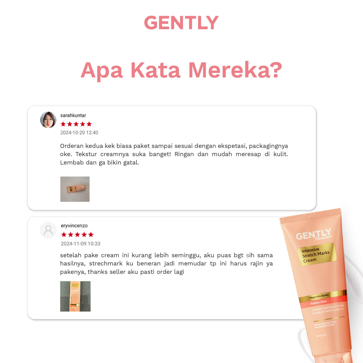GENTLY Intensive Stretch Marks Cream 40 g | Complex Hydrating Formula  5X Natural Soothing Agent | Skincare Ibu Hamil dan Menyusui Terdaftar BPOM | Cream untuk Menyamarkan Peregangan Kulit dan Membantu Melembapkan