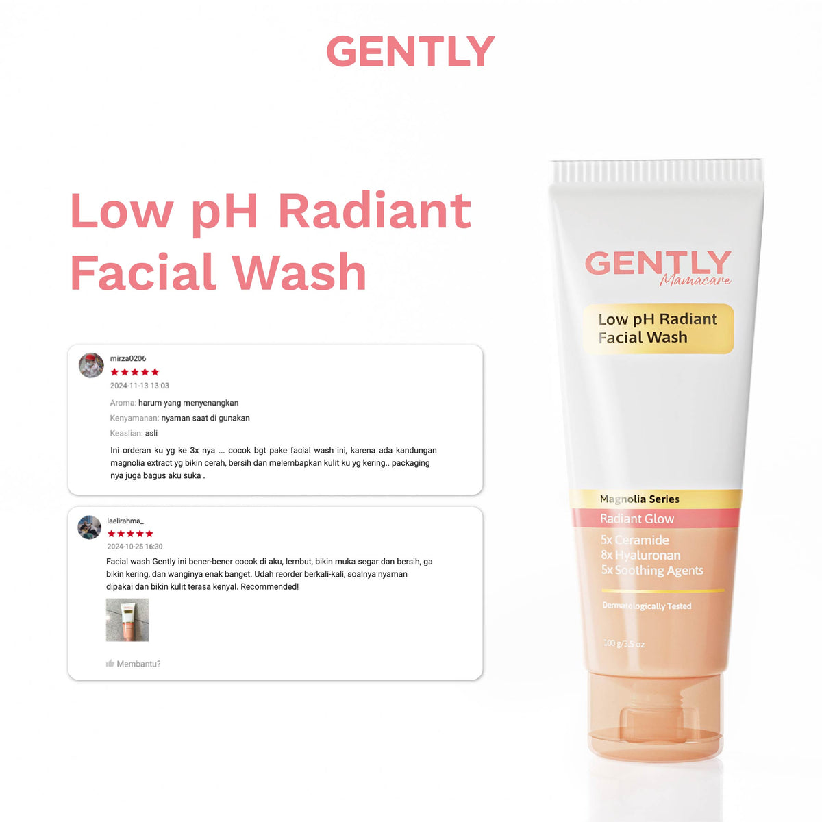 GENTLY Low pH Radiant Facial Wash | Rainbow Algae + 11x Hyaluronan + 5x Ceramide + 5x Soothing Agents | Skincare Ibu Hamil dan Menyusui Terdaftar BPOM | Sabun Cuci Muka Gentle yang Mampu Menghidrasi dan Menyejukkan Kulit