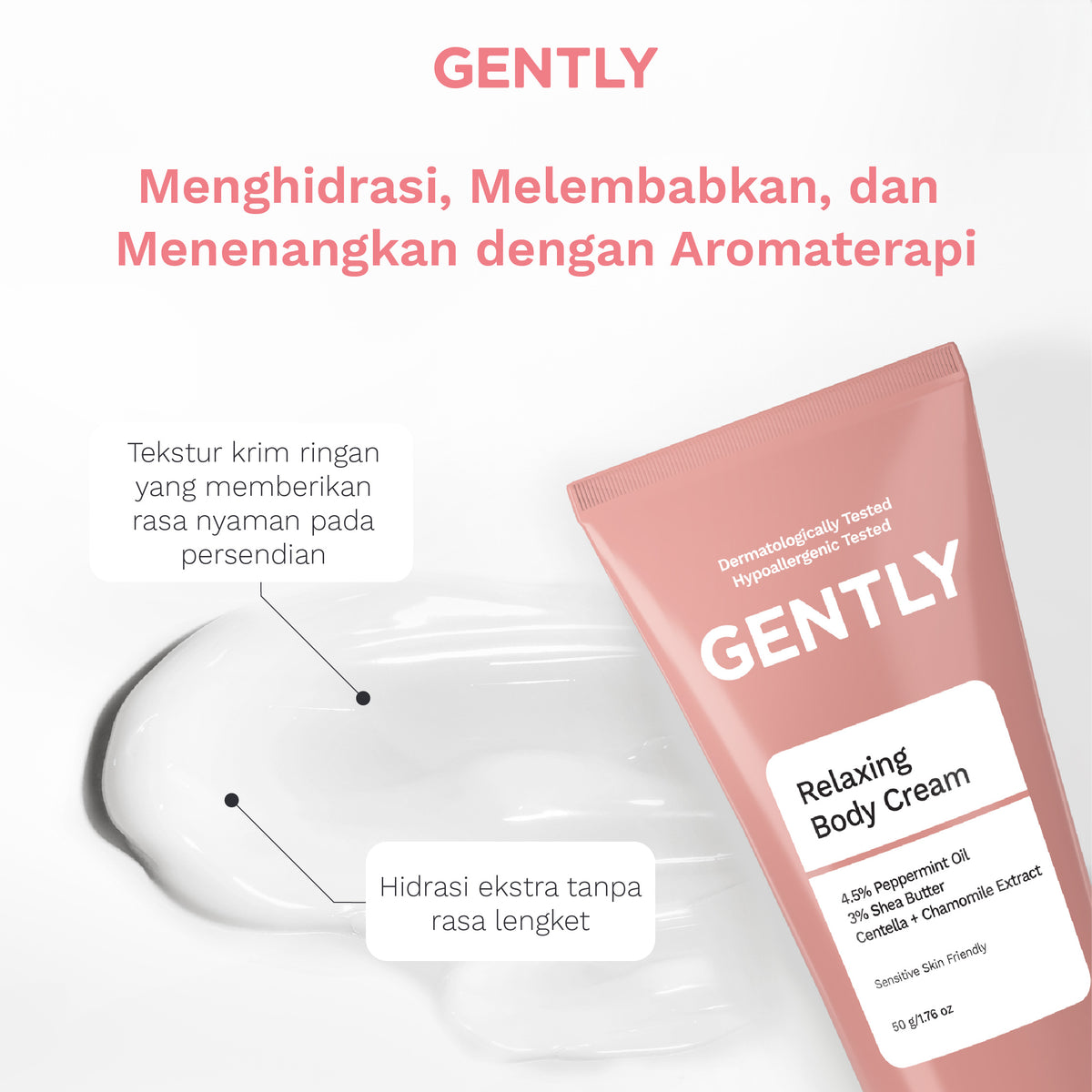 GENTLY Relaxing Body Cream | Mengandung Arnica Oil + Peppermint Oil + Centella Extract | Skincare Ibu Hamil dan Menyusui Terdaftar BPOM | Cream yang Memberikan Rasa Nyaman Tubuh dan Melancarkan Sirkulasi Darah