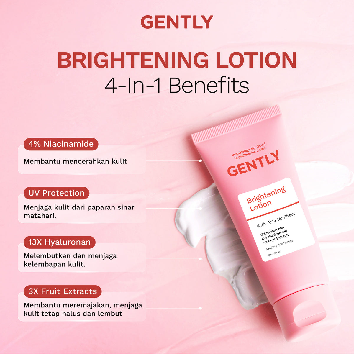 GENTLY Brightening Lotion 50 gr - Mencerahkan dan Meratakan Warna Kulit | Hyaluronan & Niacinamide