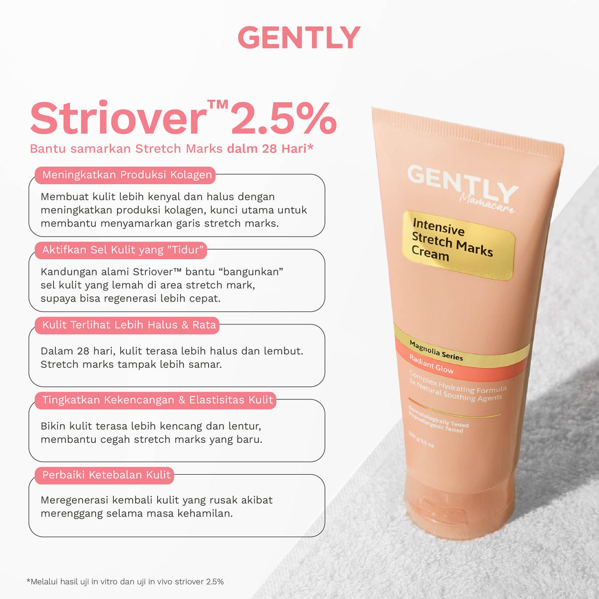 GENTLY Intensive Stretch Marks Cream 40 g | Complex Hydrating Formula  5X Natural Soothing Agent | Skincare Ibu Hamil dan Menyusui Terdaftar BPOM | Cream untuk Menyamarkan Peregangan Kulit dan Membantu Melembapkan
