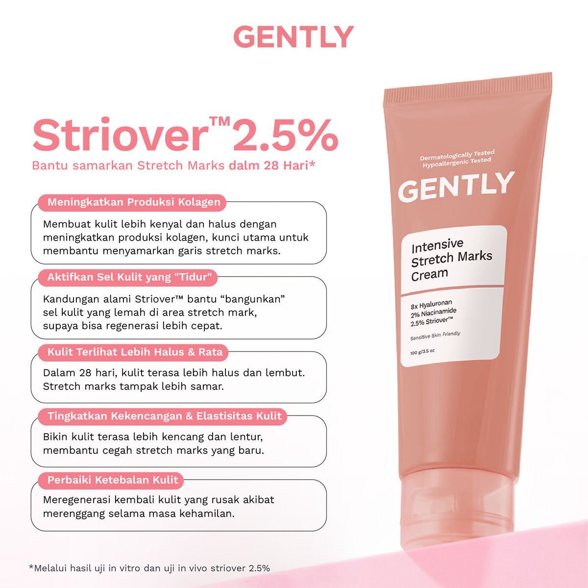 GENTLY Intensive Stretch Marks Cream 100g | Complex Hydrating Formula  5X Natural Soothing Agent | Skincare Ibu Hamil dan Menyusui Terdaftar BPOM | Cream untuk Menyamarkan Peregangan Kulit dan Membantu Melembapkan