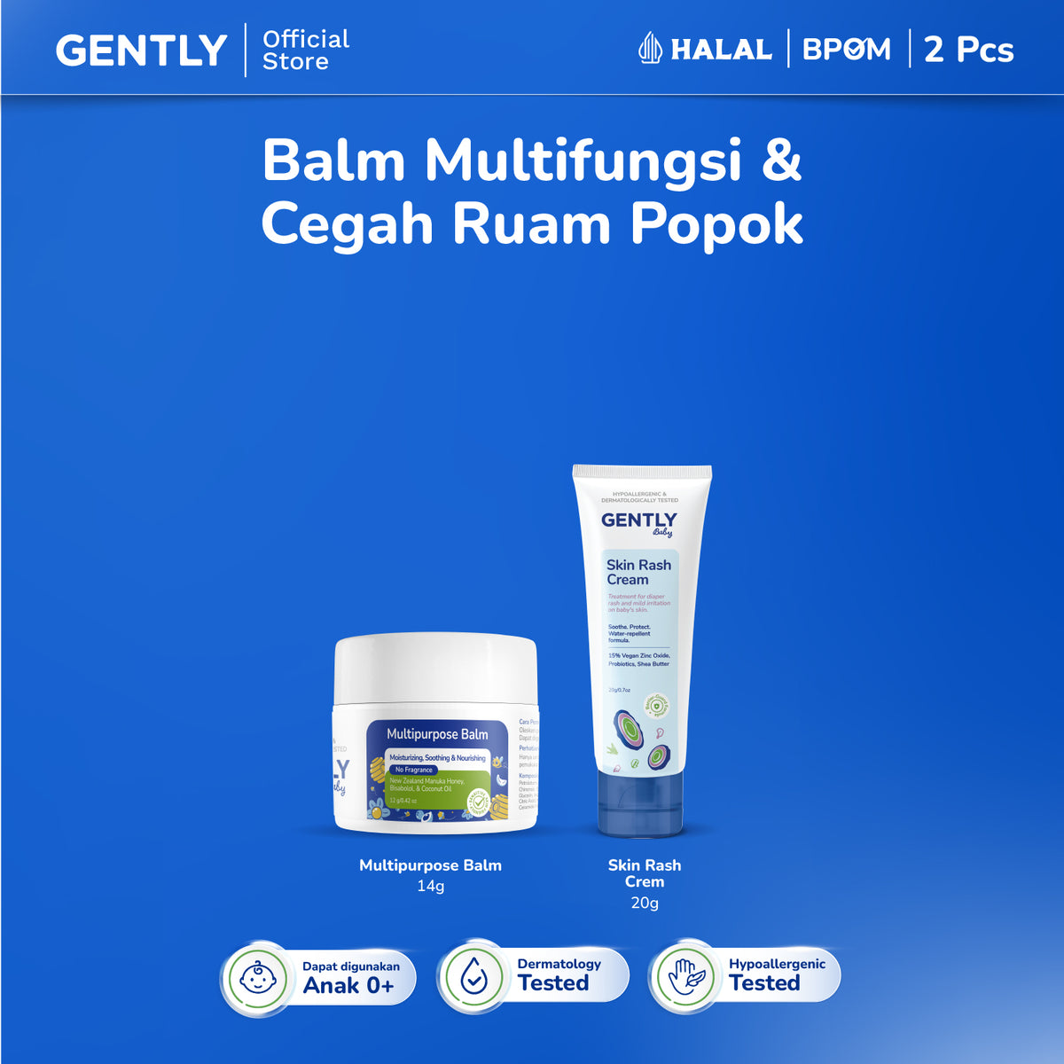 GENTLY Baby Multipurpose Balm 12gr - Baby Balm Multifungsi dengan New Zealand Manuka Honey | 5x Ceramides | Untuk Kulit Sensitif & Kering