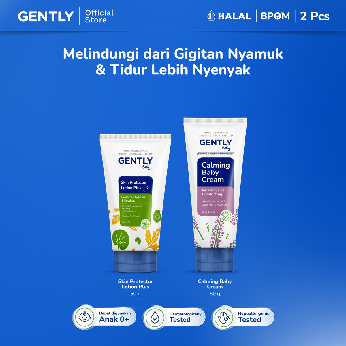 GENTLY Baby Skin Protector Lotion Plus 50gr - Anti Nyamuk Bayi Citronella | Lotion Anti Nyamuk 8 Jam untuk Bayi & Anak | Cream Anti Nyamuk