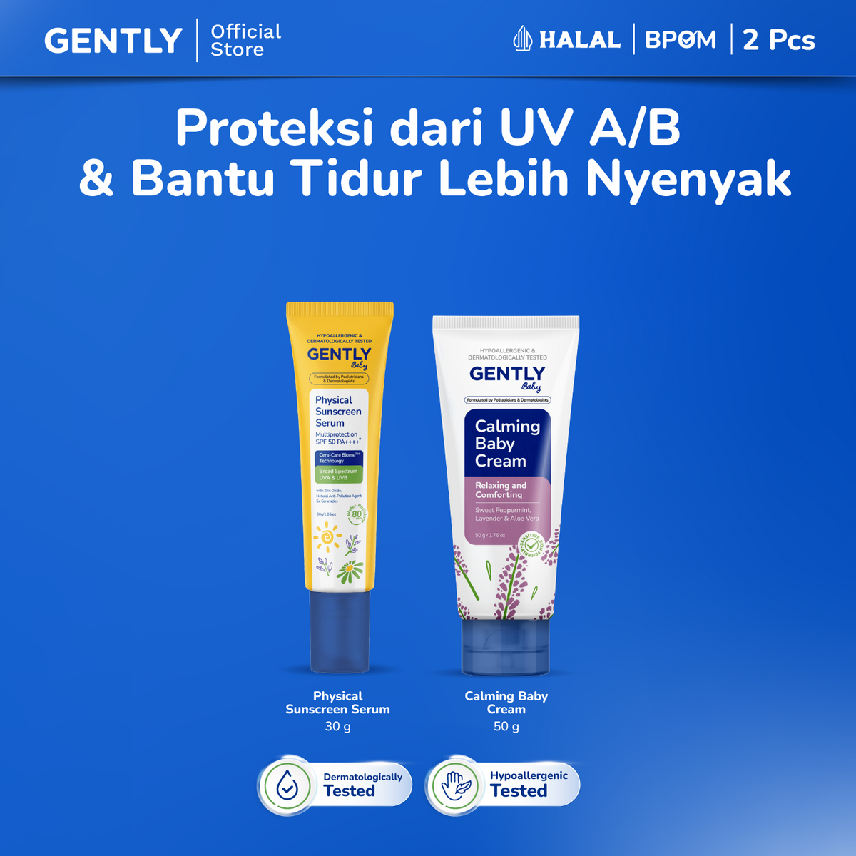 GENTLY Baby Physical Sunscreen Serum Bayi Anak 30 gr | SPF 50 PA++++ Anti-Polusi | Tahan Air & Keringat