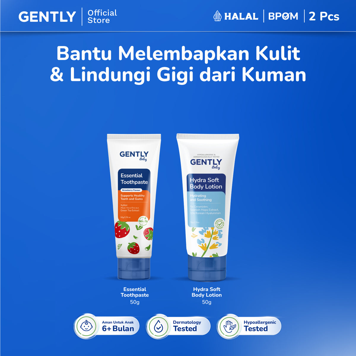 GENTLY Baby Essential Toothpaste - Pasta Gigi Bayi Anak 50 gr | Aman Tertelan | Rasa Strawberry