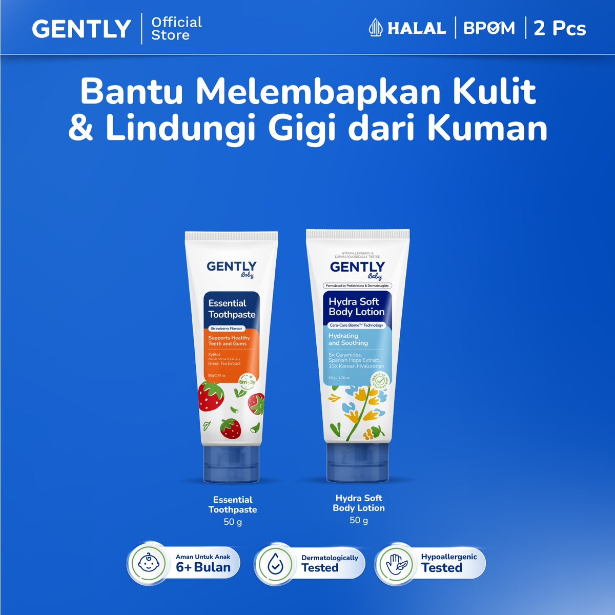 GENTLY Baby Essential Toothpaste - Pasta Gigi Bayi Anak 50 gr | Aman Tertelan | Rasa Strawberry