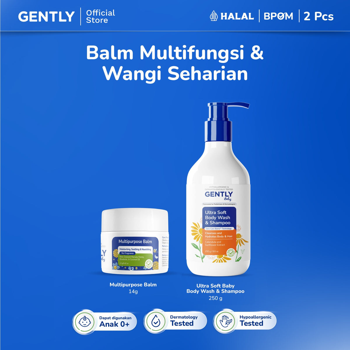 GENTLY Baby Multipurpose Balm 12gr - Baby Balm Multifungsi dengan New Zealand Manuka Honey | 5x Ceramides | Untuk Kulit Sensitif & Kering