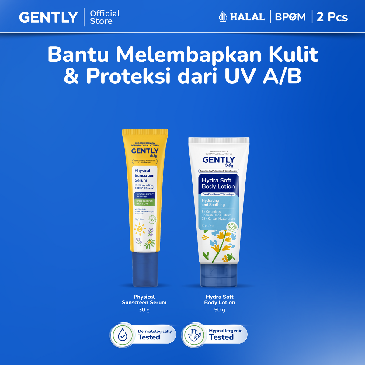 GENTLY Baby Physical Sunscreen Serum Bayi Anak 30 gr | SPF 50 PA++++ Anti-Polusi | Tahan Air & Keringat