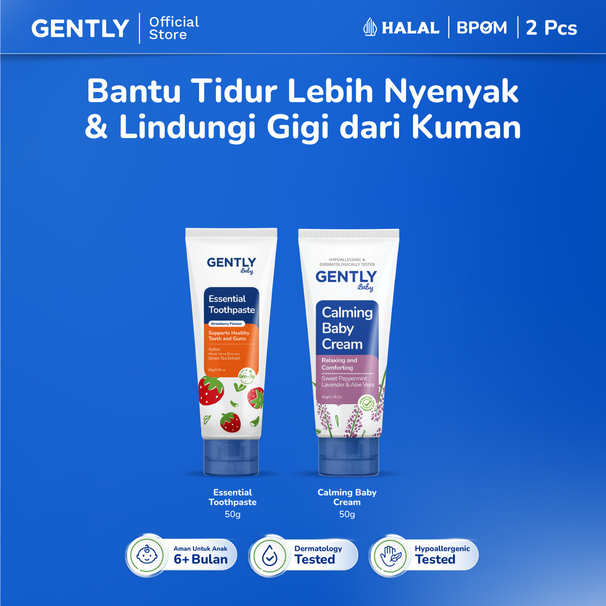 GENTLY Baby Essential Toothpaste - Pasta Gigi Bayi Anak 50 gr | Aman Tertelan | Rasa Strawberry