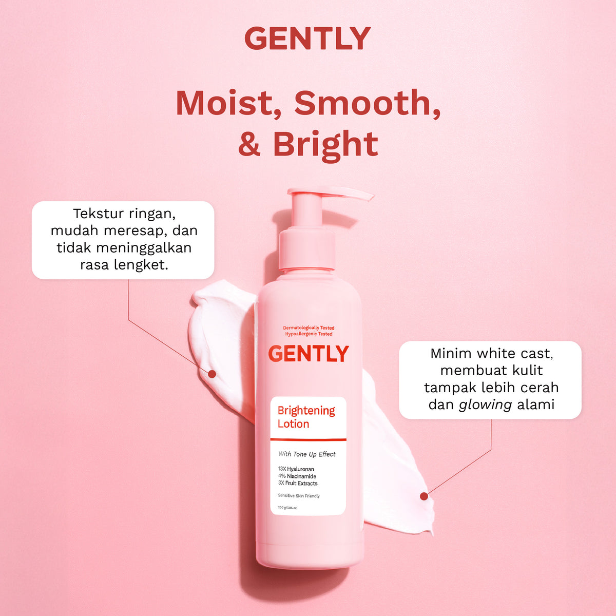 GENTLY Brightening Lotion 200gr - Body Lotion Mencerahkan Kulit, 4% Niacinamide