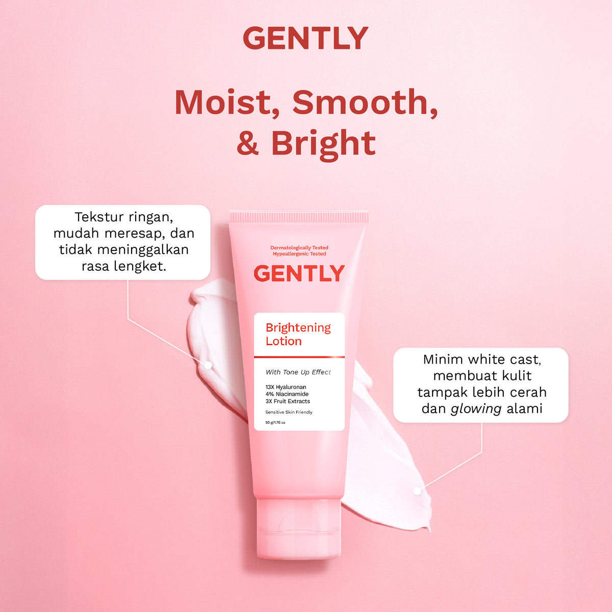 GENTLY Brightening Lotion 50 gr - Mencerahkan dan Meratakan Warna Kulit | Hyaluronan & Niacinamide