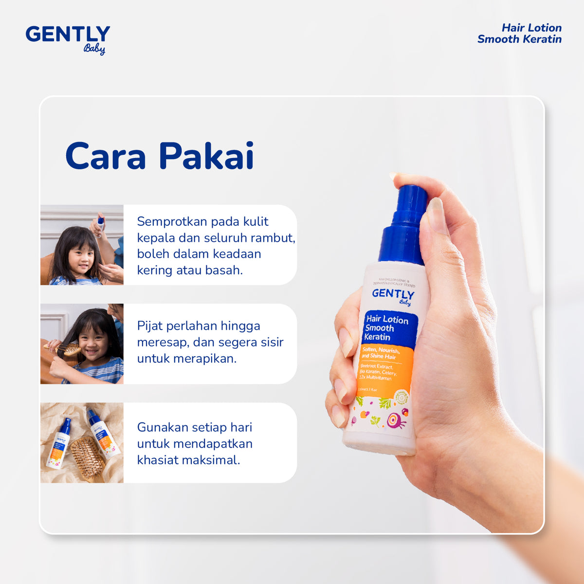 GENTLY Baby Hair Lotion 100ml | Lotion Melebatkan & Melembutkan Rambut Anak | Hair Care Bayi & Anak-Anak