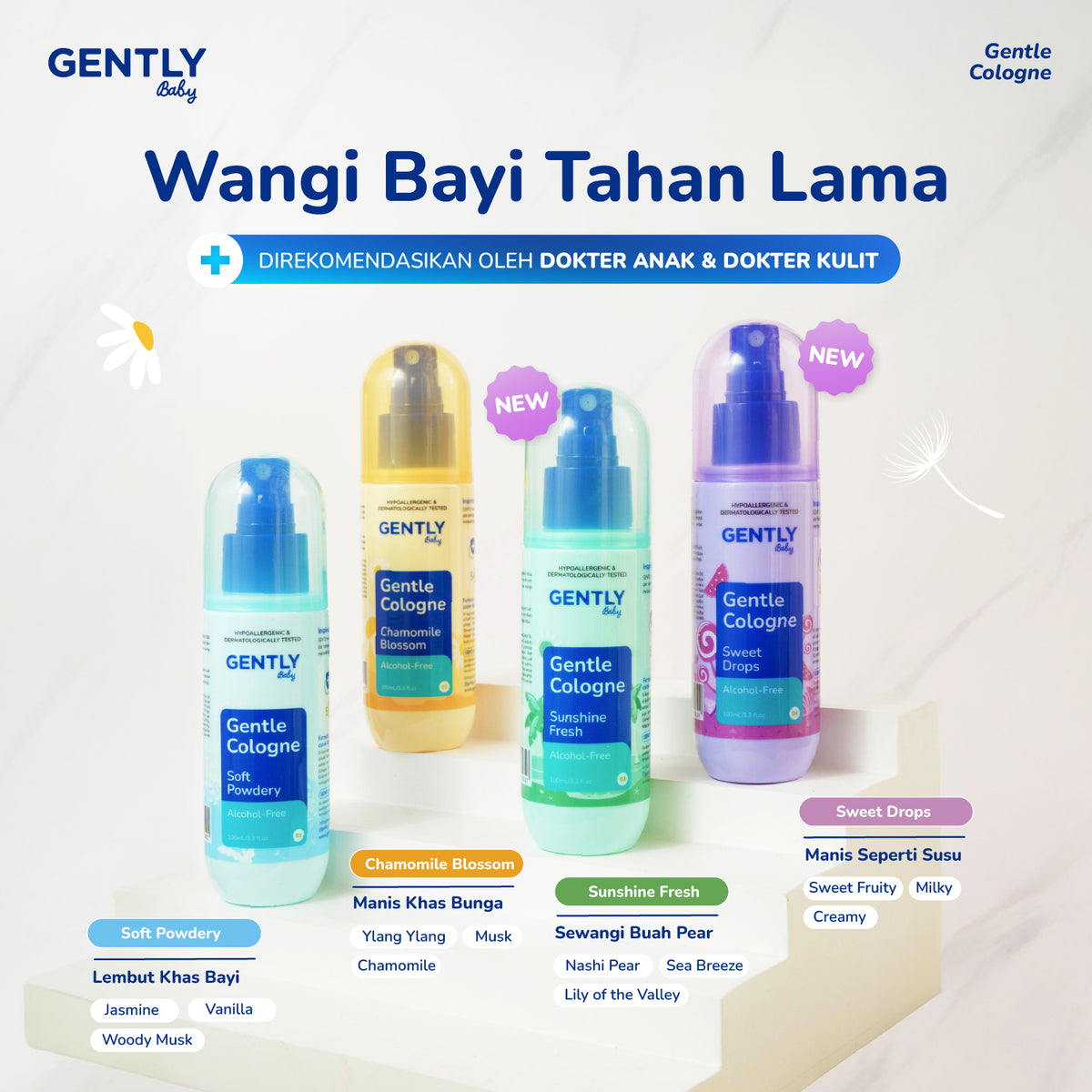 GENTLY Baby Gentle Cologne - Parfum Bayi Non Alkohol - Wangi Parfum Tahan Lama - Newborn & Sensitive-skin Friendly