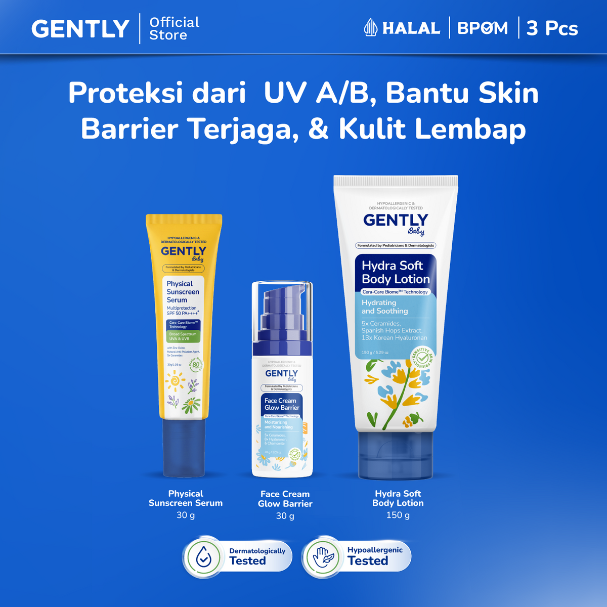 GENTLY Baby Physical Sunscreen Serum Bayi Anak 30 gr | SPF 50 PA++++ Anti-Polusi | Tahan Air & Keringat