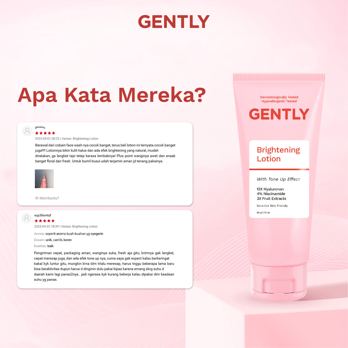 GENTLY Brightening Lotion 50 gr - Mencerahkan dan Meratakan Warna Kulit | Hyaluronan & Niacinamide