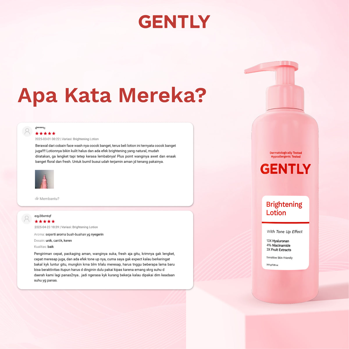 GENTLY Brightening Lotion 200gr - Body Lotion Mencerahkan Kulit, 4% Niacinamide