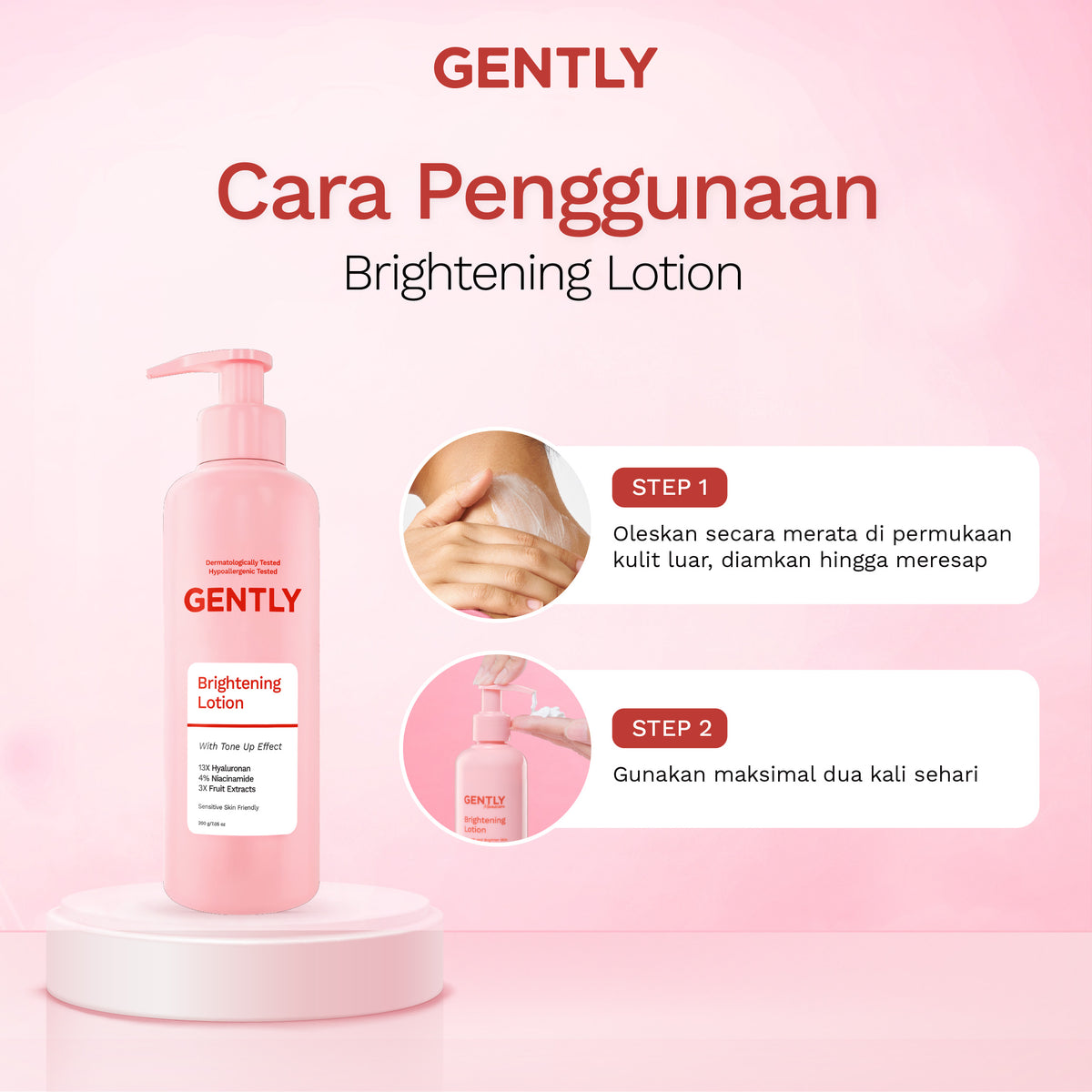 GENTLY Brightening Lotion 200gr - Body Lotion Mencerahkan Kulit, 4% Niacinamide