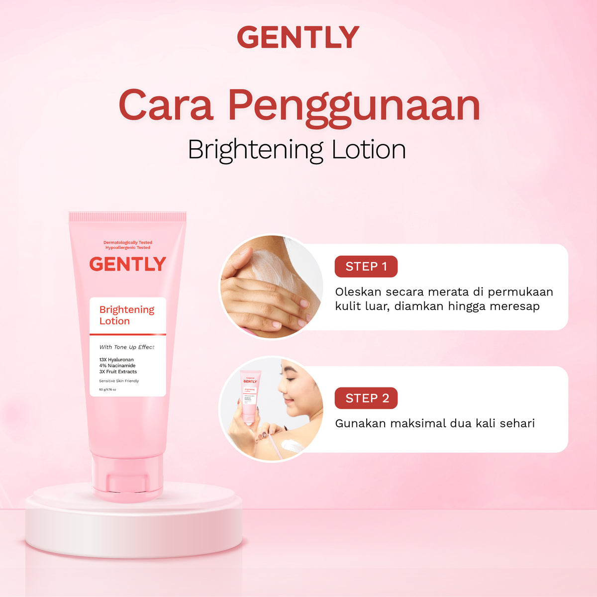 GENTLY Brightening Lotion 50 gr - Mencerahkan dan Meratakan Warna Kulit | Hyaluronan & Niacinamide