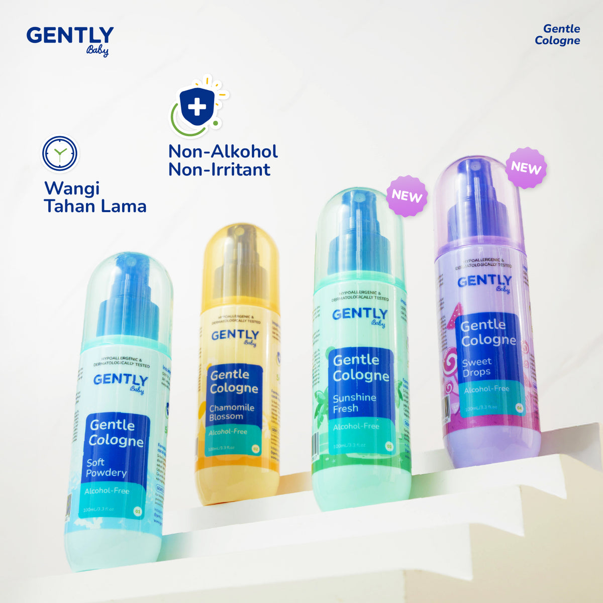 GENTLY Baby Gentle Cologne - Parfum Bayi Non Alkohol - Wangi Parfum Tahan Lama - Newborn & Sensitive-skin Friendly
