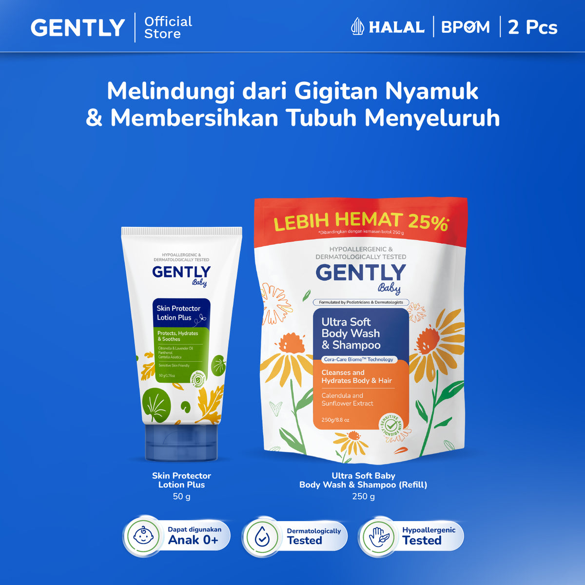 GENTLY Baby Skin Protector Lotion Plus 50gr - Anti Nyamuk Bayi Citronella | Lotion Anti Nyamuk 8 Jam untuk Bayi & Anak | Cream Anti Nyamuk