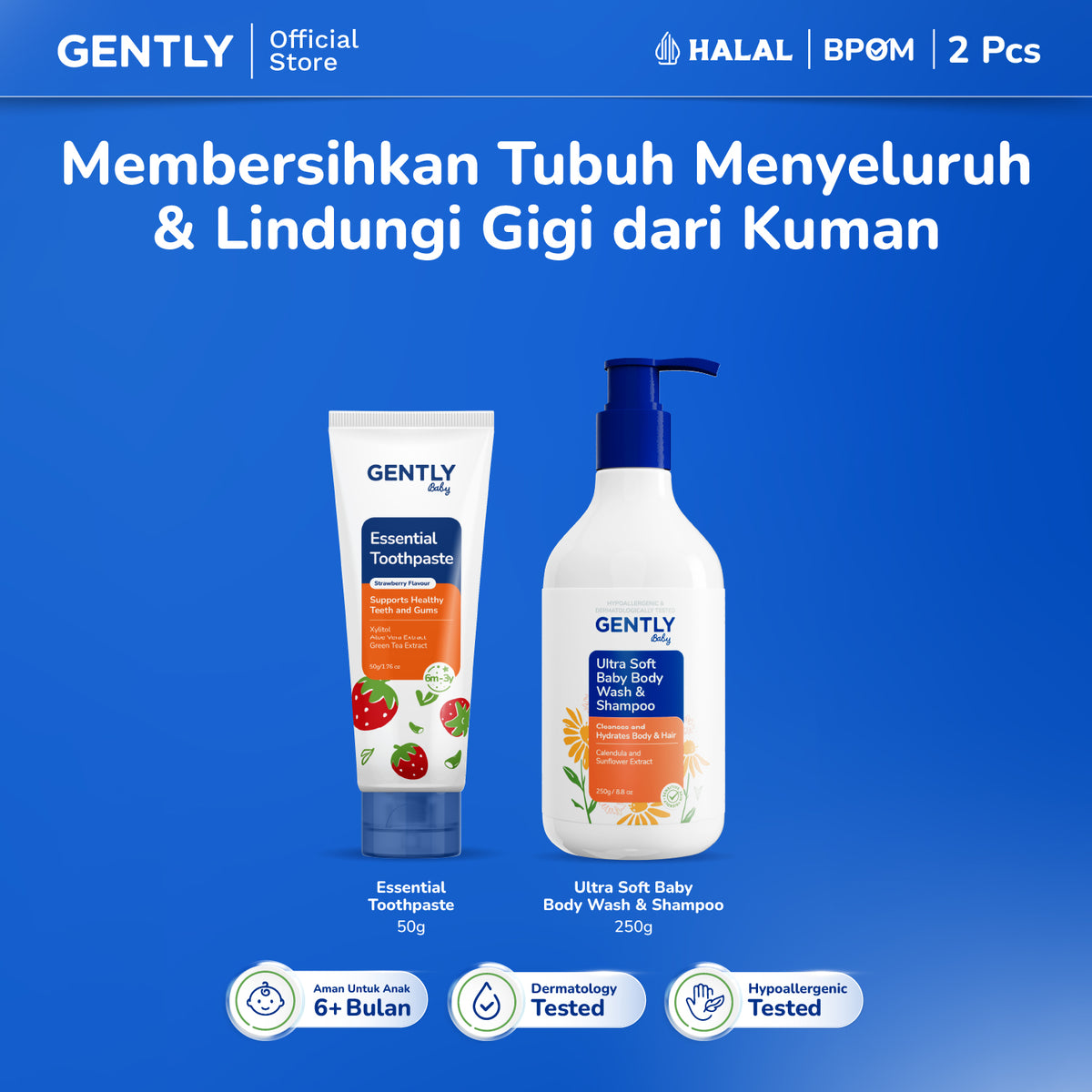 GENTLY Baby Essential Toothpaste - Pasta Gigi Bayi Anak 50 gr | Aman Tertelan | Rasa Strawberry