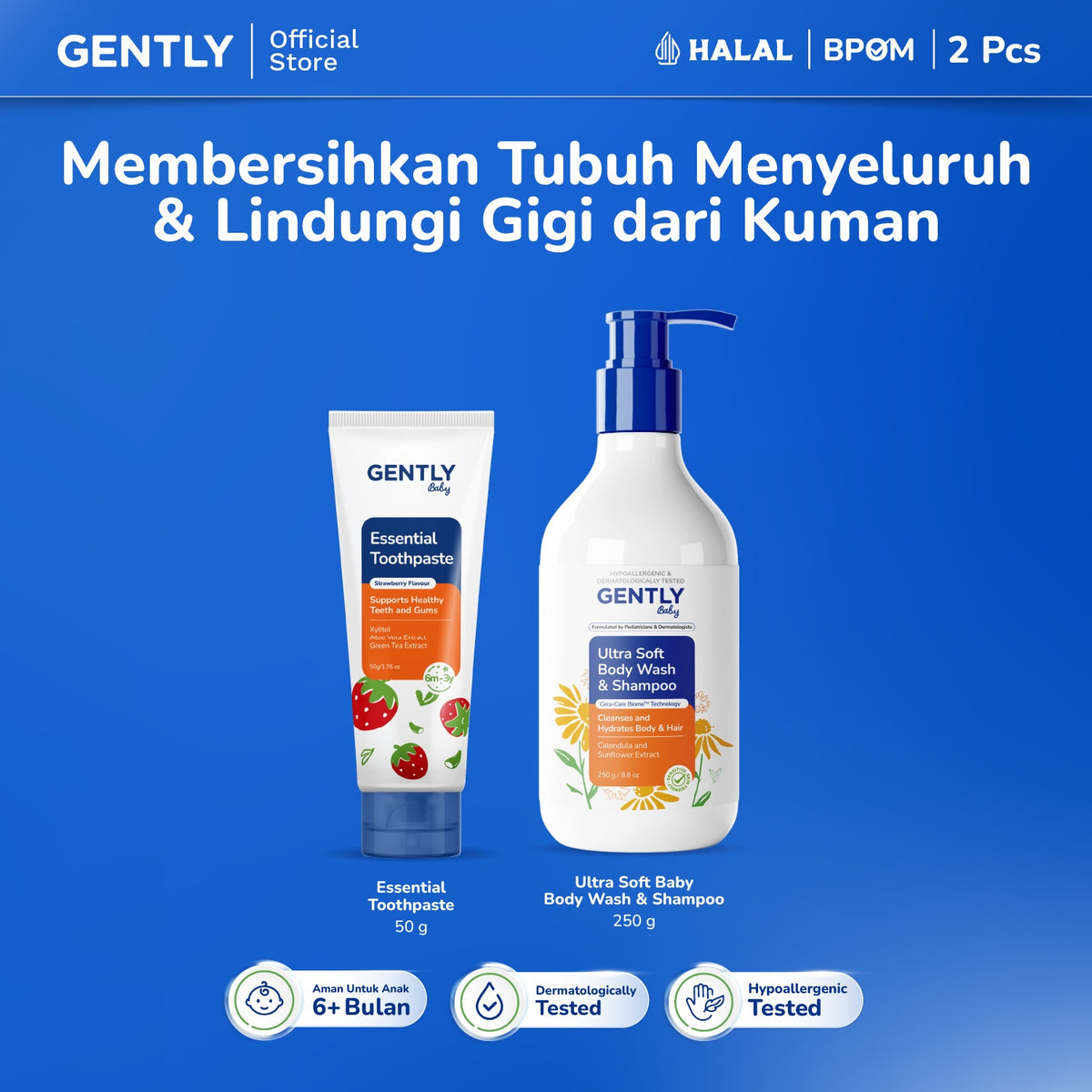 GENTLY Baby Essential Toothpaste - Pasta Gigi Bayi Anak 50 gr | Aman Tertelan | Rasa Strawberry