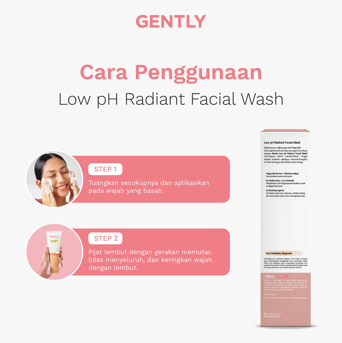 GENTLY Low pH Radiant Facial Wash | Rainbow Algae + 11x Hyaluronan + 5x Ceramide + 5x Soothing Agents | Skincare Ibu Hamil dan Menyusui Terdaftar BPOM | Sabun Cuci Muka Gentle yang Mampu Menghidrasi dan Menyejukkan Kulit