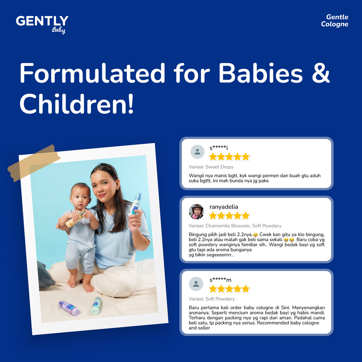 GENTLY Baby Gentle Cologne - Parfum Bayi Non Alkohol - Wangi Parfum Tahan Lama - Newborn & Sensitive-skin Friendly