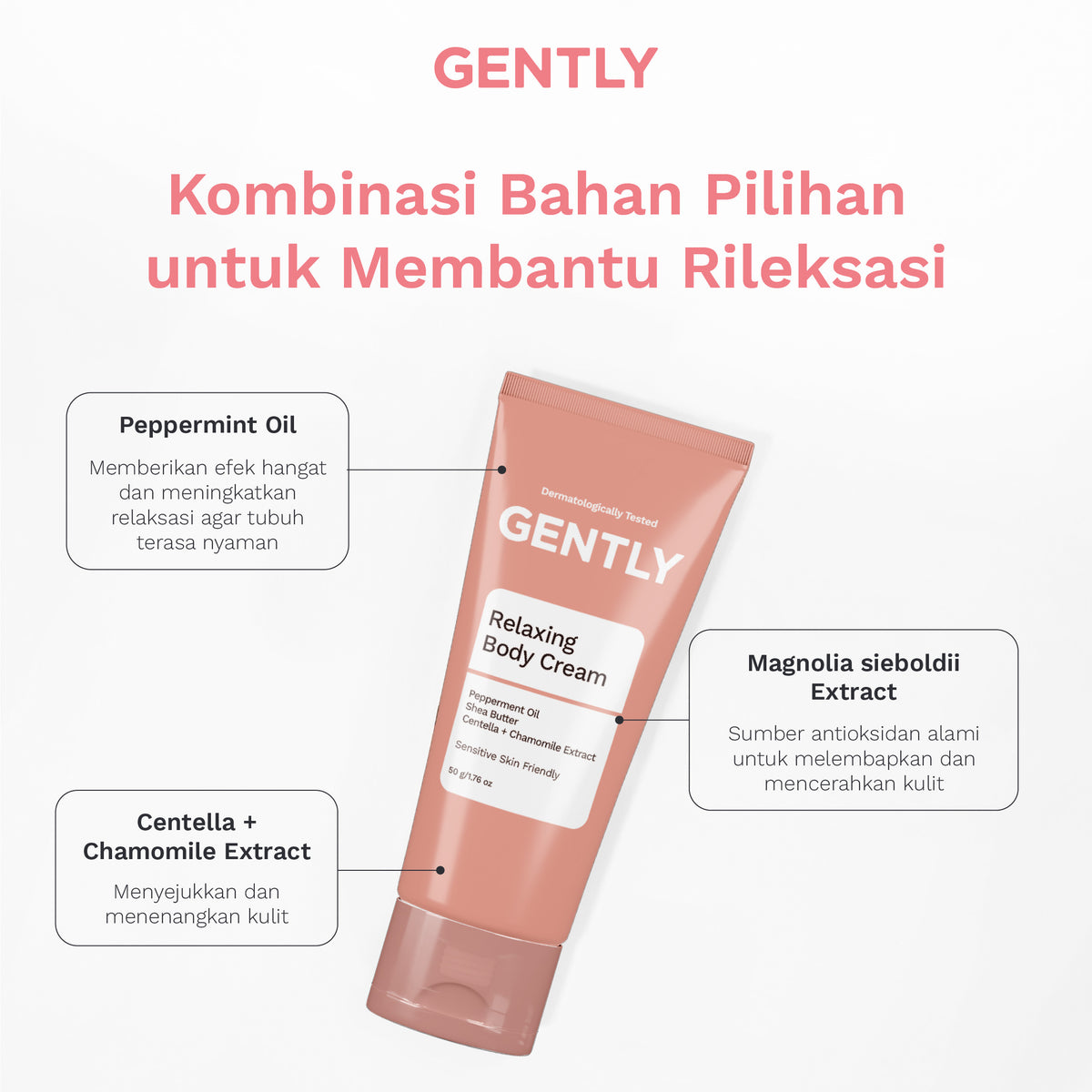 GENTLY Relaxing Body Cream | Mengandung Arnica Oil + Peppermint Oil + Centella Extract | Skincare Ibu Hamil dan Menyusui Terdaftar BPOM | Cream yang Memberikan Rasa Nyaman Tubuh dan Melancarkan Sirkulasi Darah