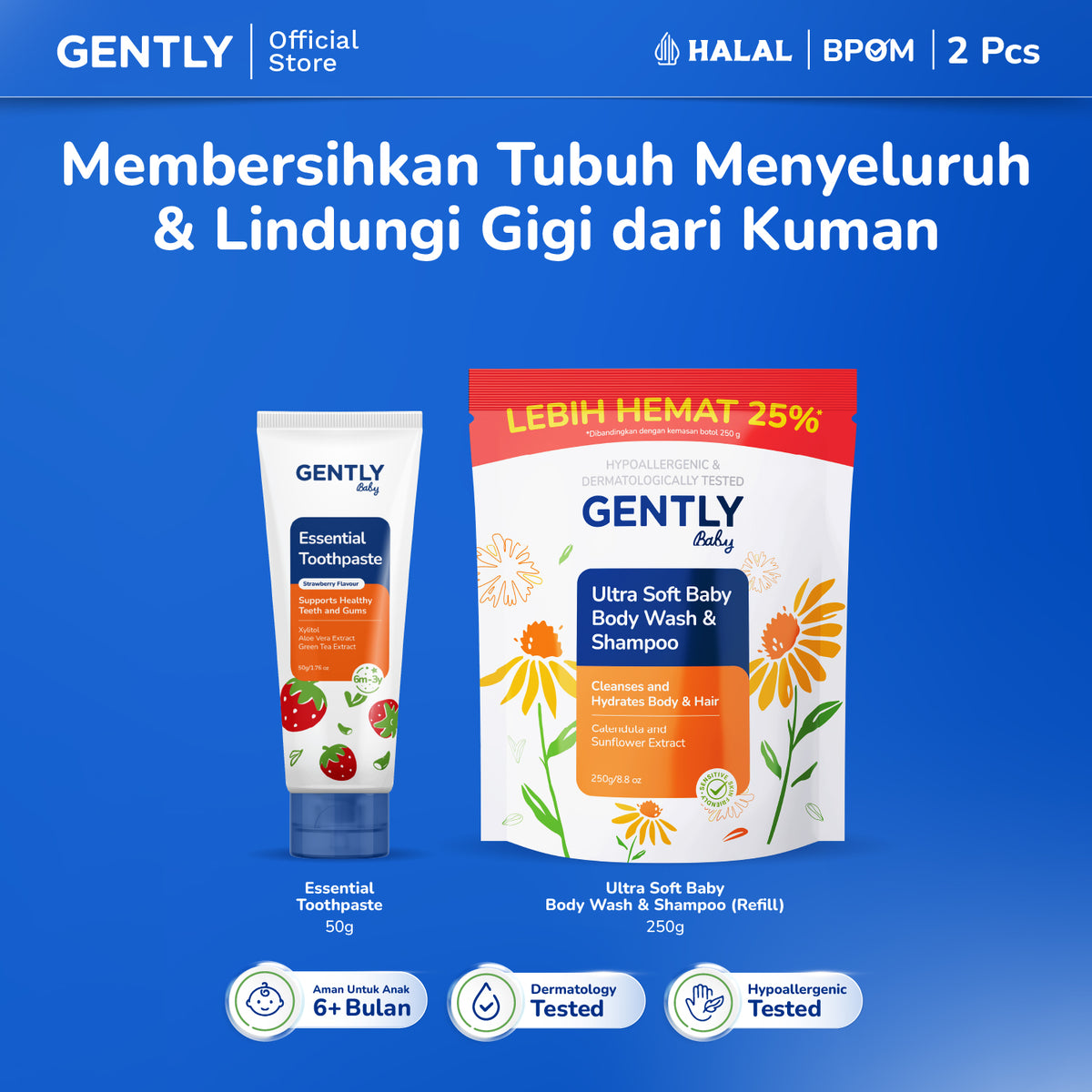 GENTLY Baby Essential Toothpaste - Pasta Gigi Bayi Anak 50 gr | Aman Tertelan | Rasa Strawberry