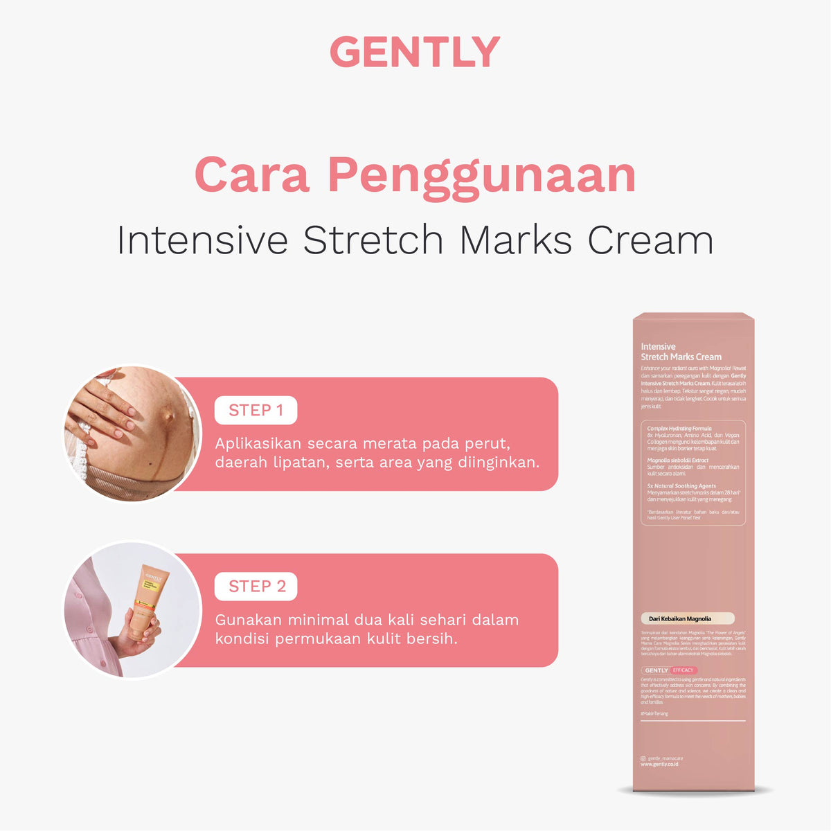 GENTLY Intensive Stretch Marks Cream 40 g | Complex Hydrating Formula  5X Natural Soothing Agent | Skincare Ibu Hamil dan Menyusui Terdaftar BPOM | Cream untuk Menyamarkan Peregangan Kulit dan Membantu Melembapkan