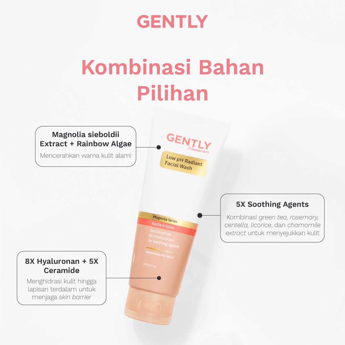 GENTLY Low pH Radiant Facial Wash | Rainbow Algae + 11x Hyaluronan + 5x Ceramide + 5x Soothing Agents | Skincare Ibu Hamil dan Menyusui Terdaftar BPOM | Sabun Cuci Muka Gentle yang Mampu Menghidrasi dan Menyejukkan Kulit