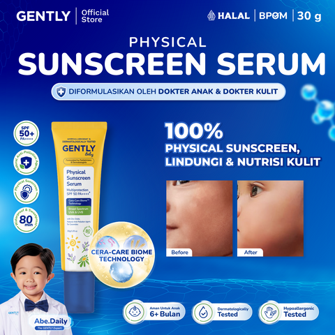 GENTLY Baby Physical Sunscreen Serum Bayi Anak 30 gr | SPF 50 PA++++ Anti-Polusi | Tahan Air & Keringat