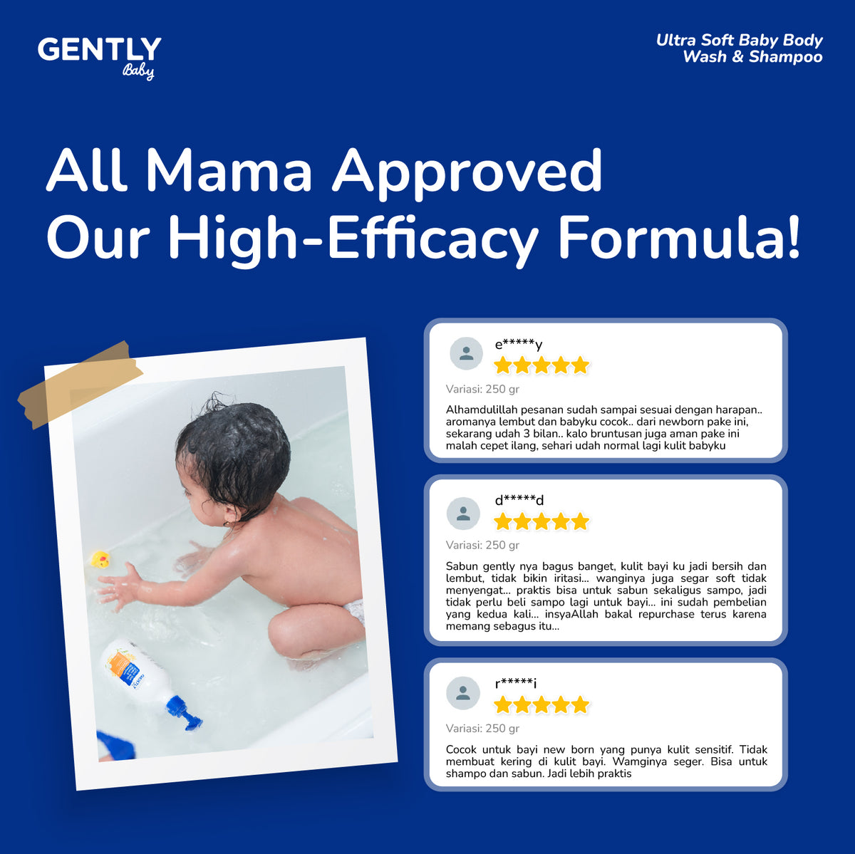 GENTLY Baby Ultra Soft Body Wash & Shampoo Pouch 250ml | Sabun & Shampoo Bayi  2in1 Menutrisi Kulit dan Rambut