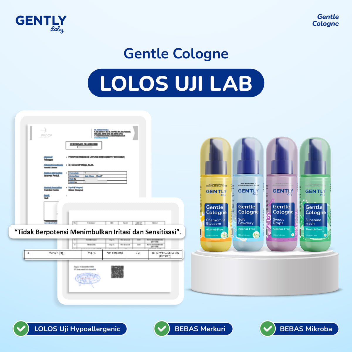 GENTLY Baby Gentle Cologne - Parfum Bayi Non Alkohol - Wangi Parfum Tahan Lama - Newborn & Sensitive-skin Friendly
