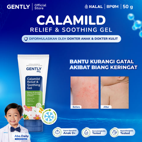 GENTLY Baby Calamild Relief & Soothing Gel -  Gel Gatal Biang Keringat Dengan 2% Calamine Untuk Bayi & Anak