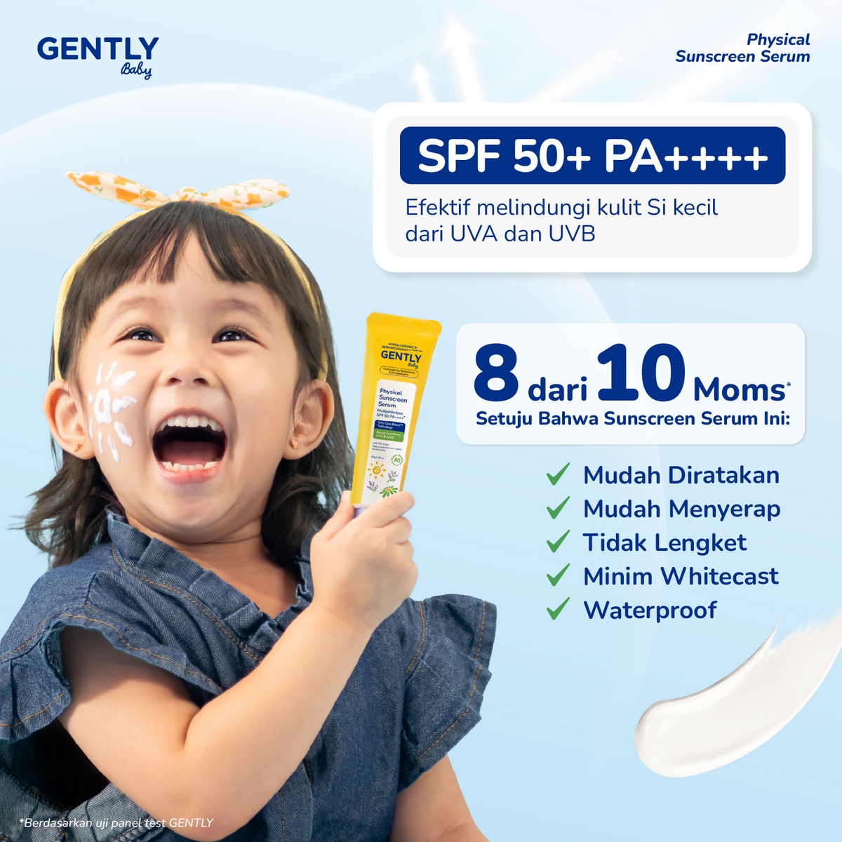 GENTLY Baby Physical Sunscreen Serum Bayi Anak 30 gr | SPF 50 PA++++ Anti-Polusi | Tahan Air & Keringat