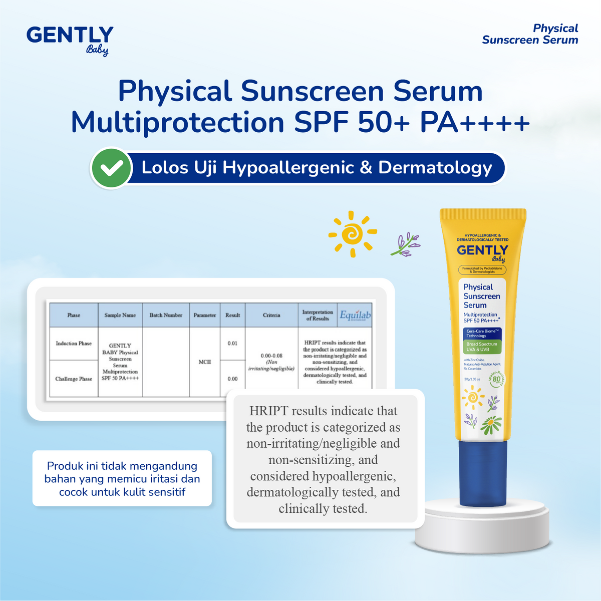 GENTLY Baby Physical Sunscreen Serum Bayi Anak 30 gr | SPF 50 PA++++ Anti-Polusi | Tahan Air & Keringat