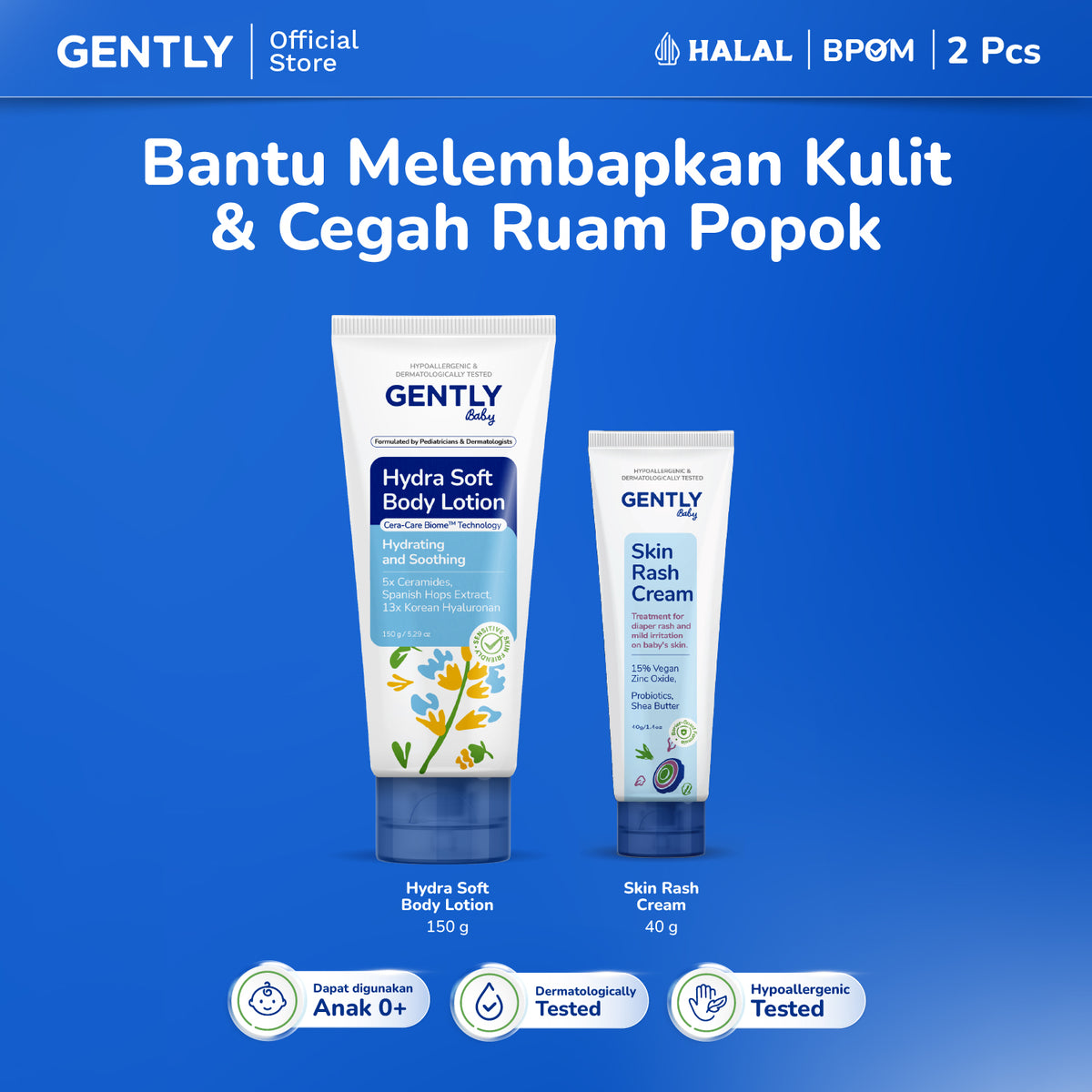 GENTLY Baby Hydra Soft Body Lotion 150g | Lotion Bayi Kulit Lembap 24 Jam, Sehat, Skin Barrier Terawat | Lotion Anak Untuk Kulit Kering dan Sensitif